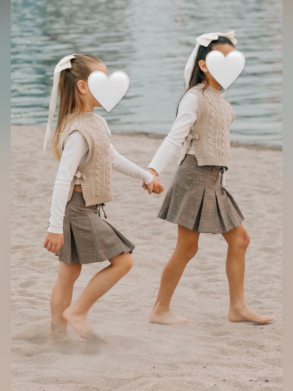 2 Set Girls Cable Knit Vest w/ Knit Long Sleeve T-Shirt & Plaid Pleated Skort 7